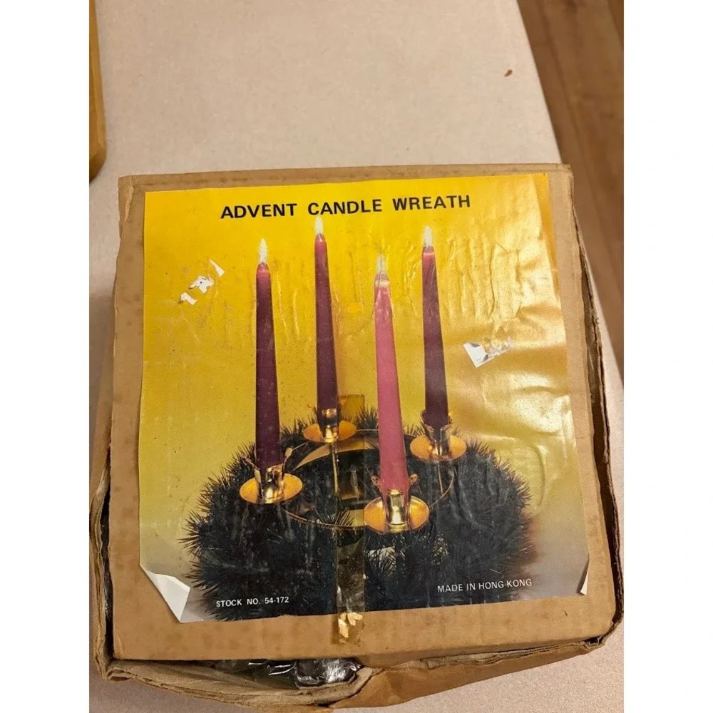 Vintage Advent Candle Wreath Evergreen Christmas‎ Centerpiece Stock 54-172 HK